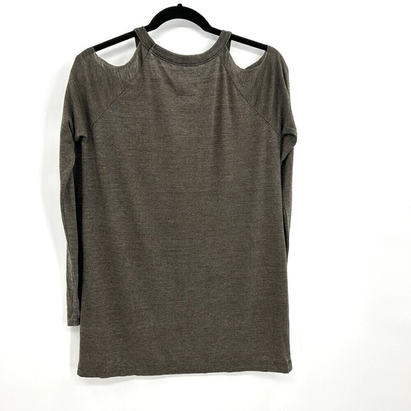 NWT CHASER Brown Gray Jersey Cold Shoulder V-Neck Long Sleeve Shirt Size Medium - Picture 2 of 3